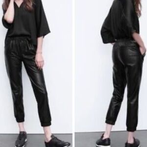 EUC Missguided Faux Leather Jogger Pants Black Drawstring Trousers Petite 8 8P